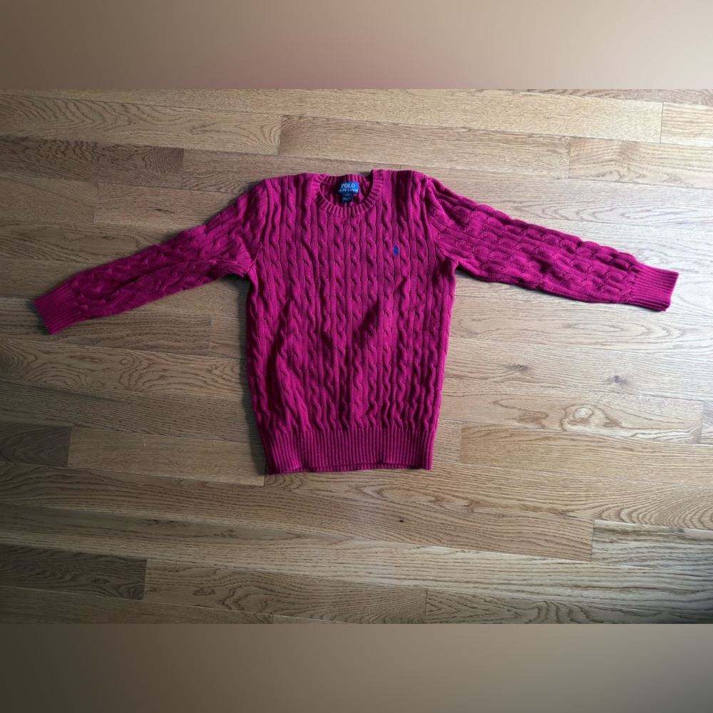 Polo Ralph Lauren Boys Cable Knit Cotton Sweater Red Size L (14–16)